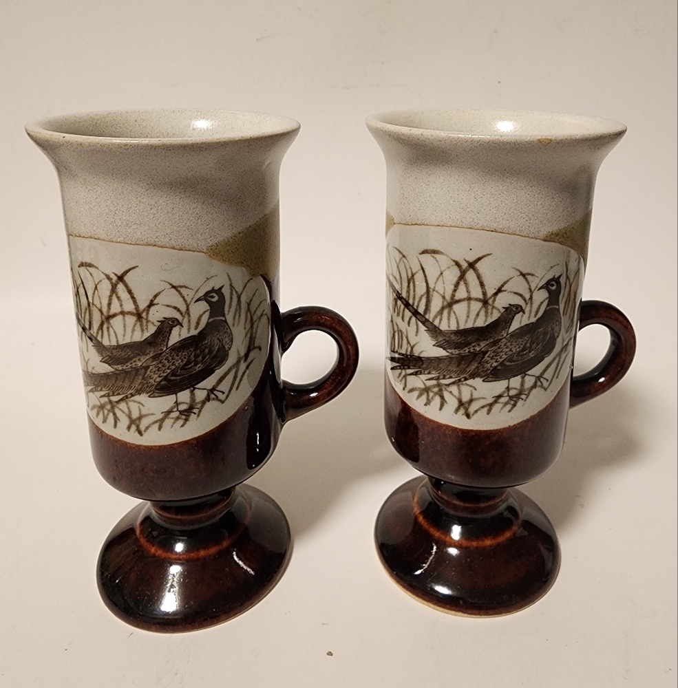 Set of 2 OTAGIRI Stoneware Ceramic Footed Irish Coffee Mug Cups Mallards